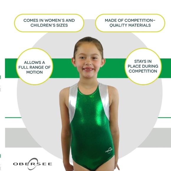 NW5 O3GL055 Obersee Gymnastics dance Leotard Athletic Cross Back Green sz AS - Picture 2 of 10